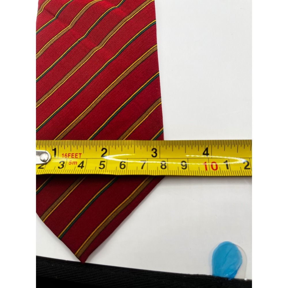 Burrelli‎ Red Stripe 100%Silk Skinny Tie Mens Necktie Made in Italy Gold Accent - Picture 5 of 5